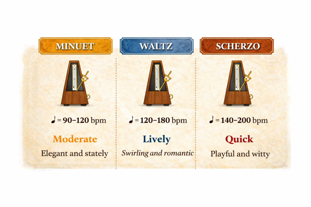 Minuet vs Waltz vs Scherzo (Tempo comparison)